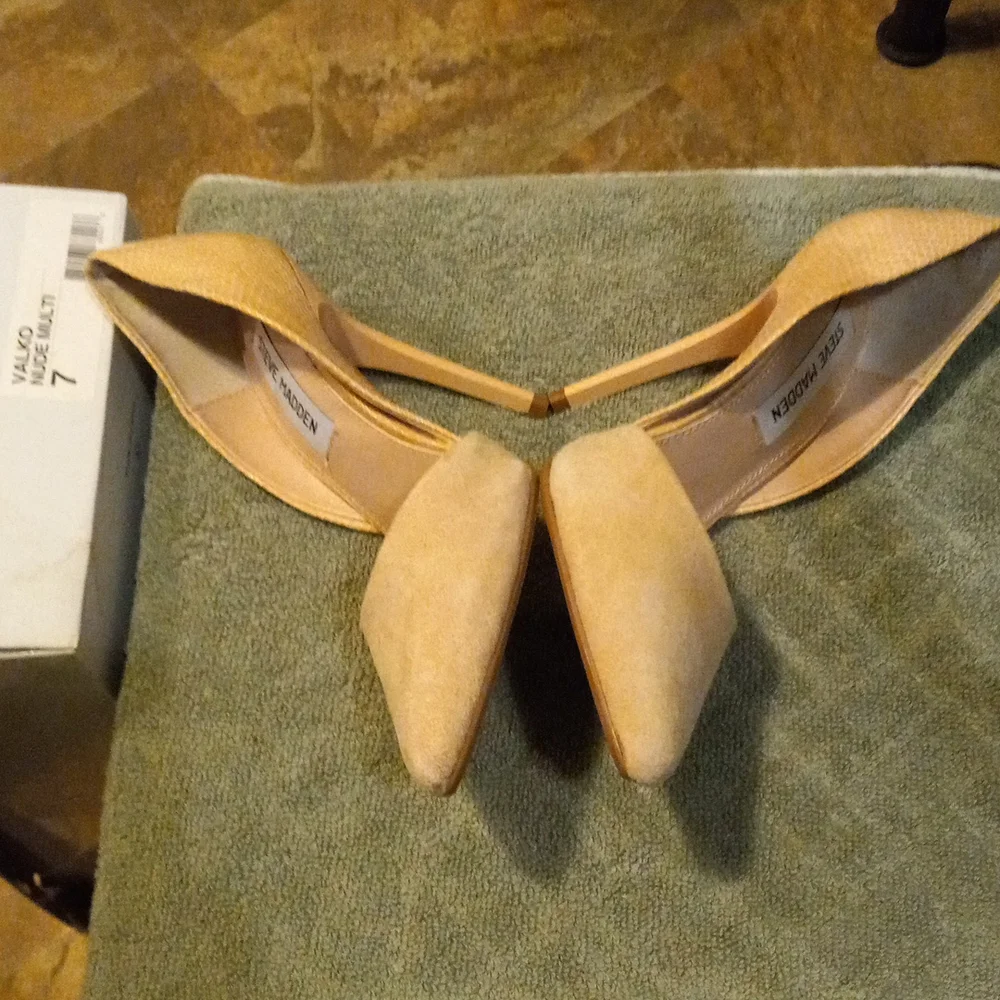 Steve Madden Valko D’Orsay Heels Nude Multi-Color Suede and Snakeskin Size 7 - Picture 5 of 12